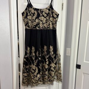 Elegant Black and Gold Embroidered Floral Dress